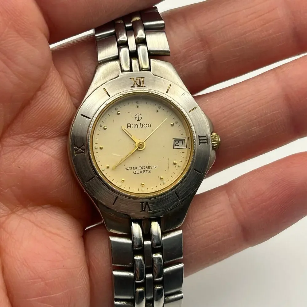 Vintage Armitron Silver Stainless Steel Women’s StretchQuartz Watch New Battery